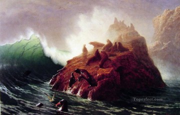 Albert Bierstadt Painting - Seal Rock luminism seascape Albert Bierstadt